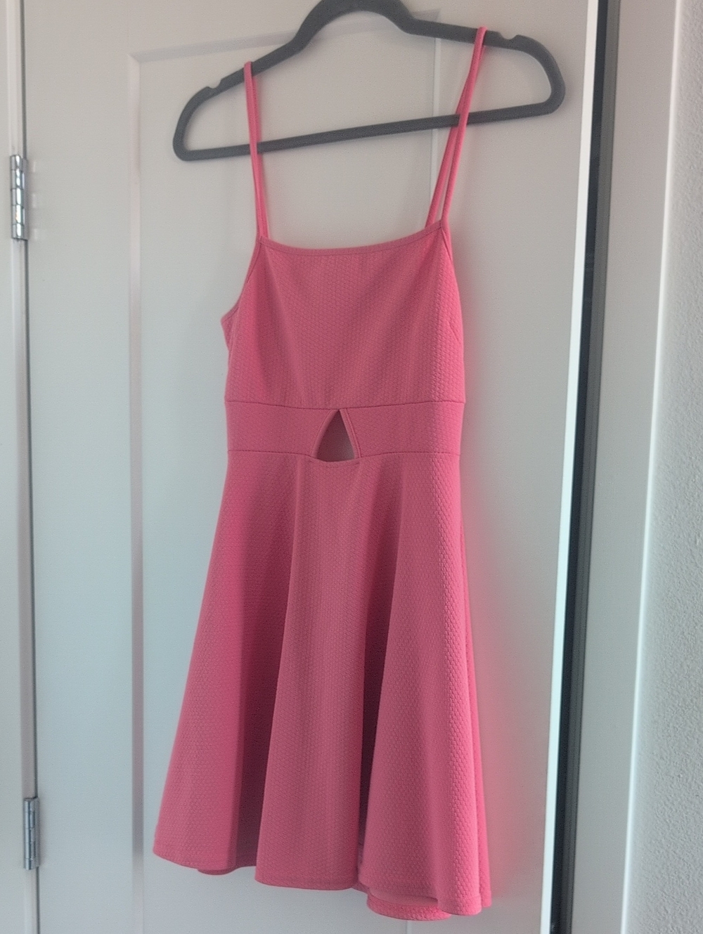Aritzia Pink Textured Spaghetti-Strap Fit & Flare Dress